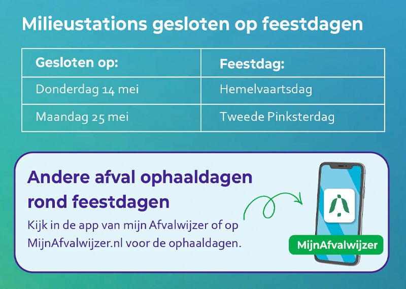 Milieustations gesloten op feestdagen
